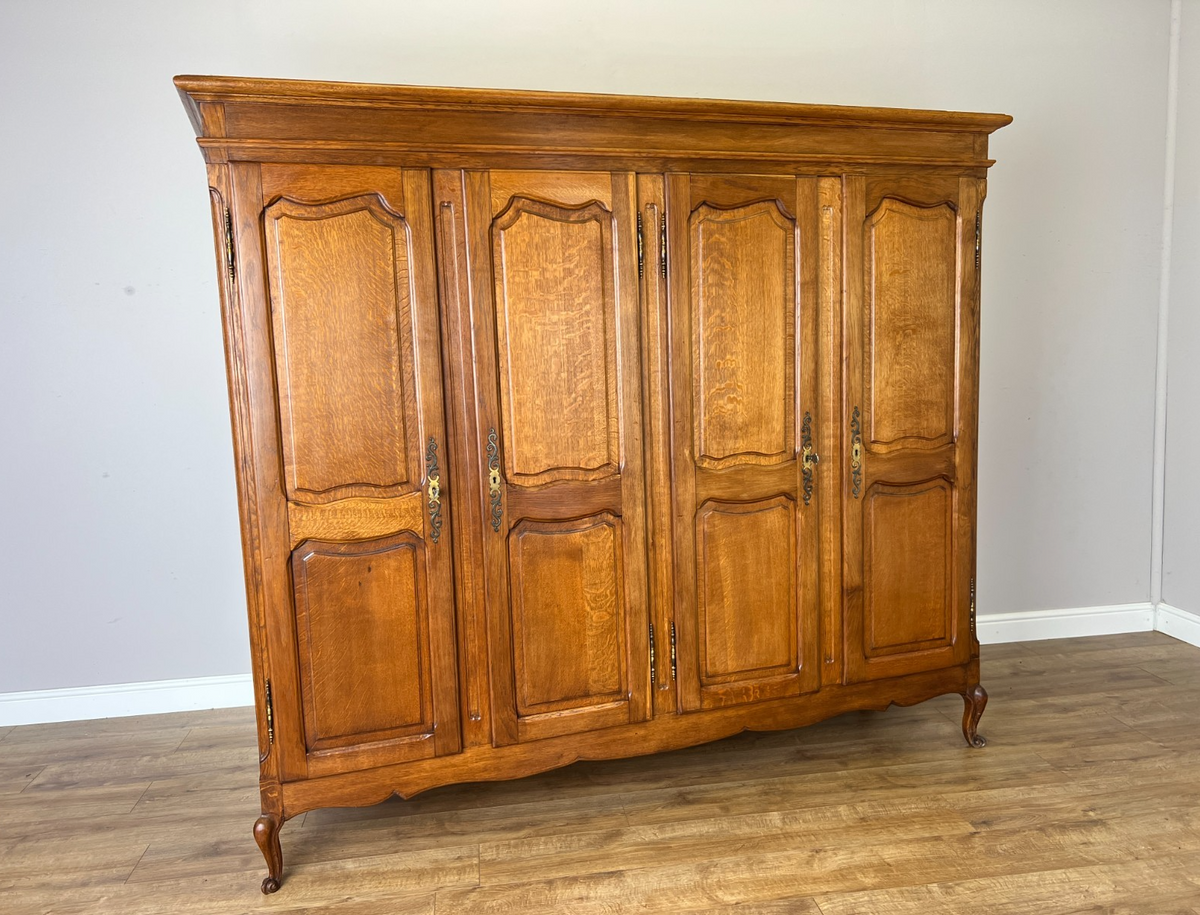 Wardrobe Vintage French Louis XVI Style Oak Four Door Carved Armoire LOT 6506