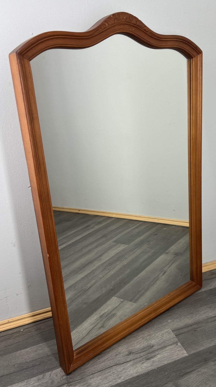 Vintage French Wall Mirror with Carved Floral Crest Frame Wall Decor LOT 43930