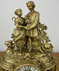 Clock Vintage French Brass Ornate Romantic Couple Mantel Clock LOT 60522