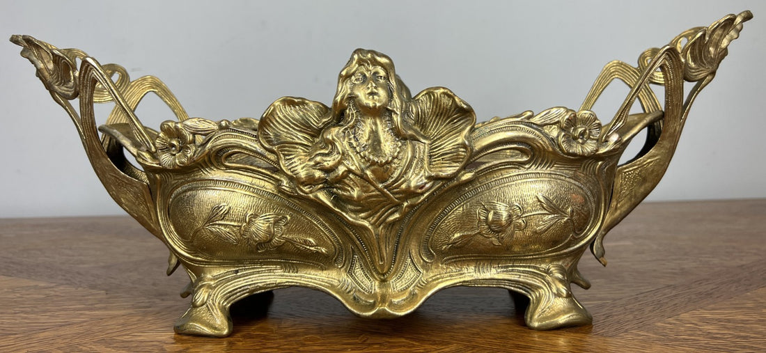 French Art Nouveau Jardiniere, Antique Brass Planter Brass Ornate LOT 46790