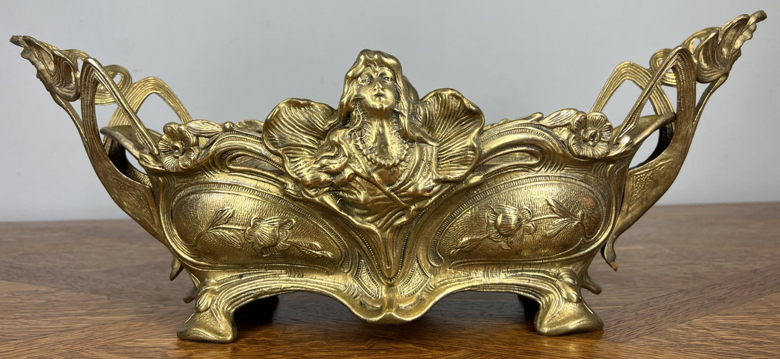 French Art Nouveau Jardiniere, Antique Brass Planter Brass Ornate LOT 46791
