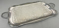 Serving Tray Vintage Metal Ornate Engraved Twin Handle English Tray LOT 6444