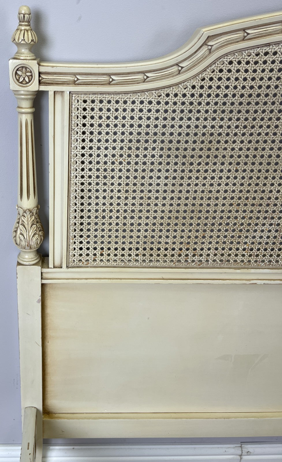 Bed Vintage French King Size Bed Frame Cane Panel Carved Headboard LOT 64109