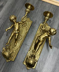 Wall Candle Holder Vintage French Style Sconce Pair Brass Cherub LOT 466511