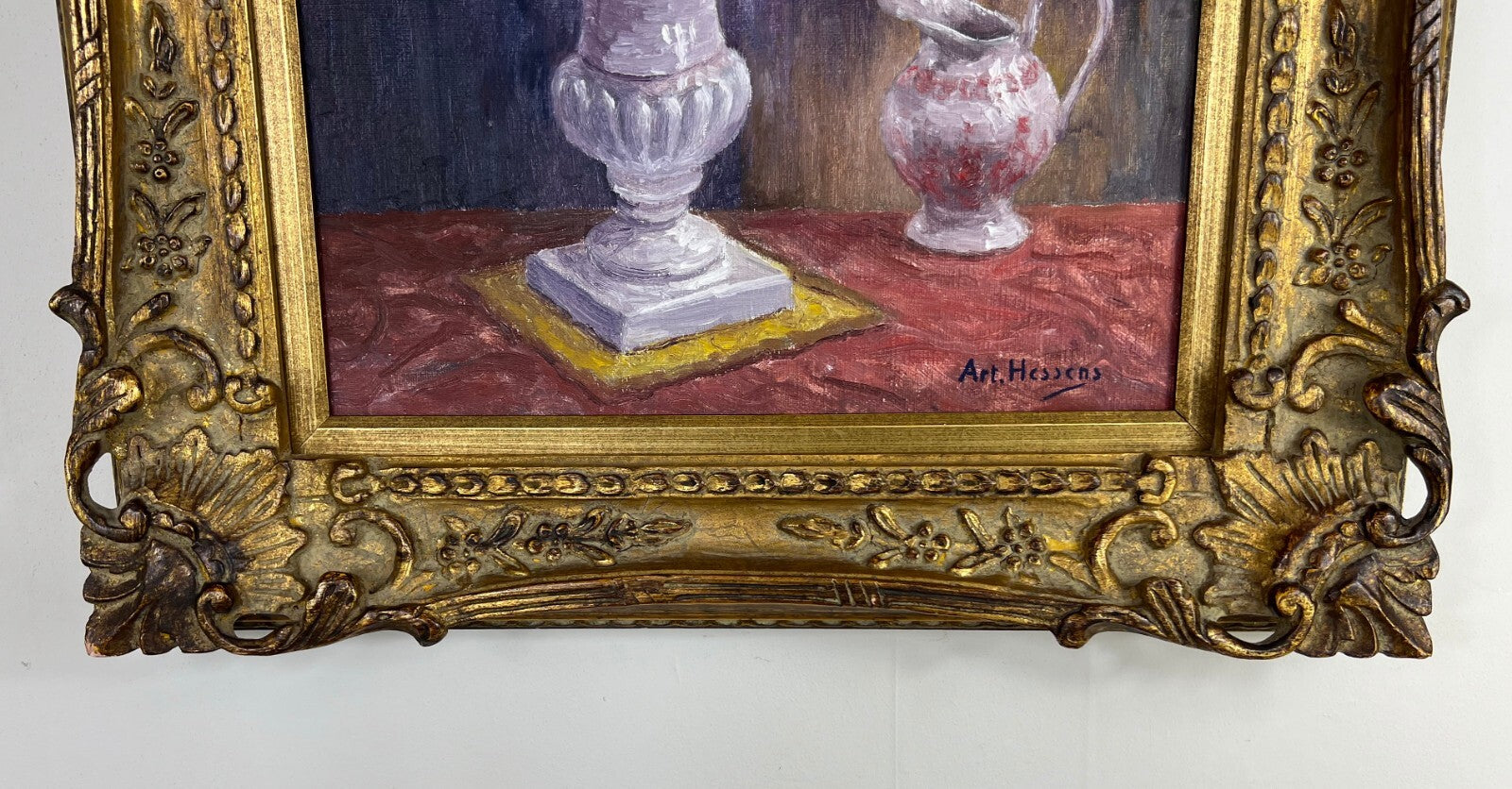 Vintage French Oil Painting Floral Still Life Framed Carved Signed LOT 51123