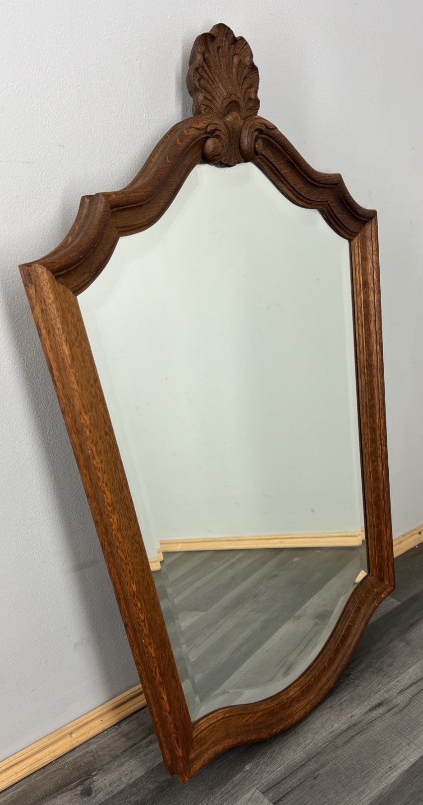 Vintage French Oak Wall Mirror with Carved Shell Crest Frame Wall Decor LOT 43560