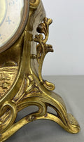 Clock Antique French Style Brass Ornate Mantel Clock with Key LOT 6473