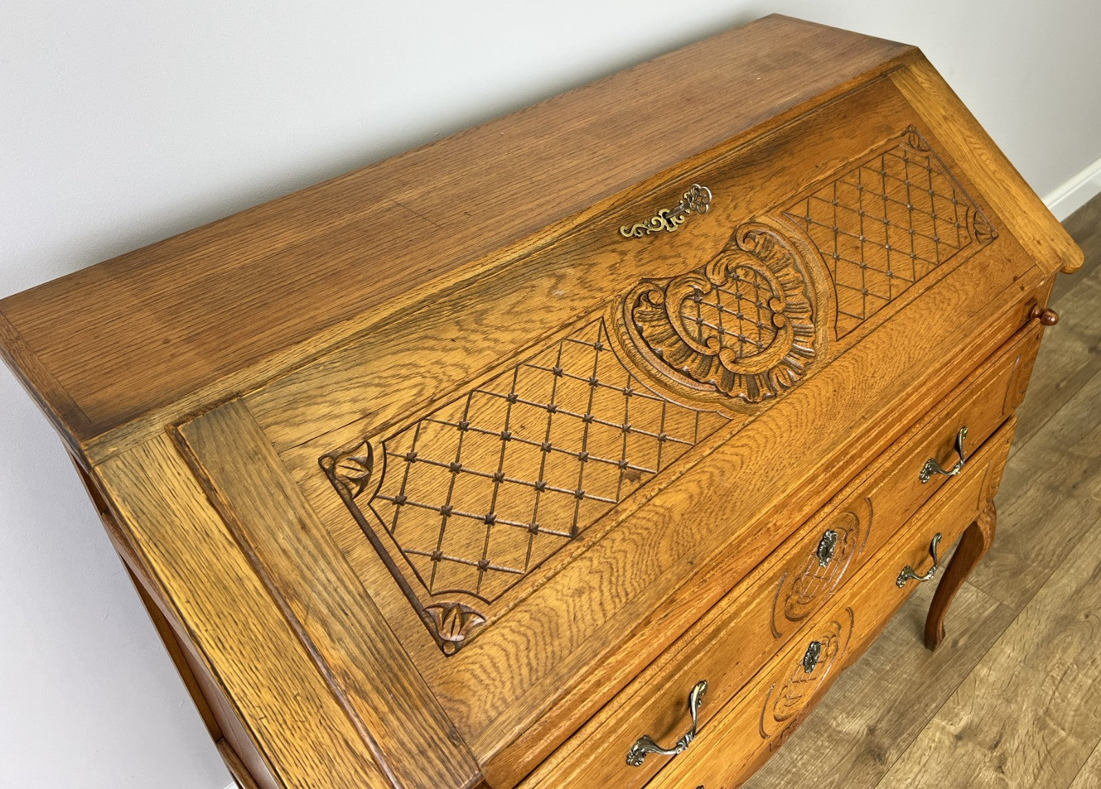 Secretaire Writing Desk Vintage French Louis Oak Rare Bureaux Cabinet LOT 49357