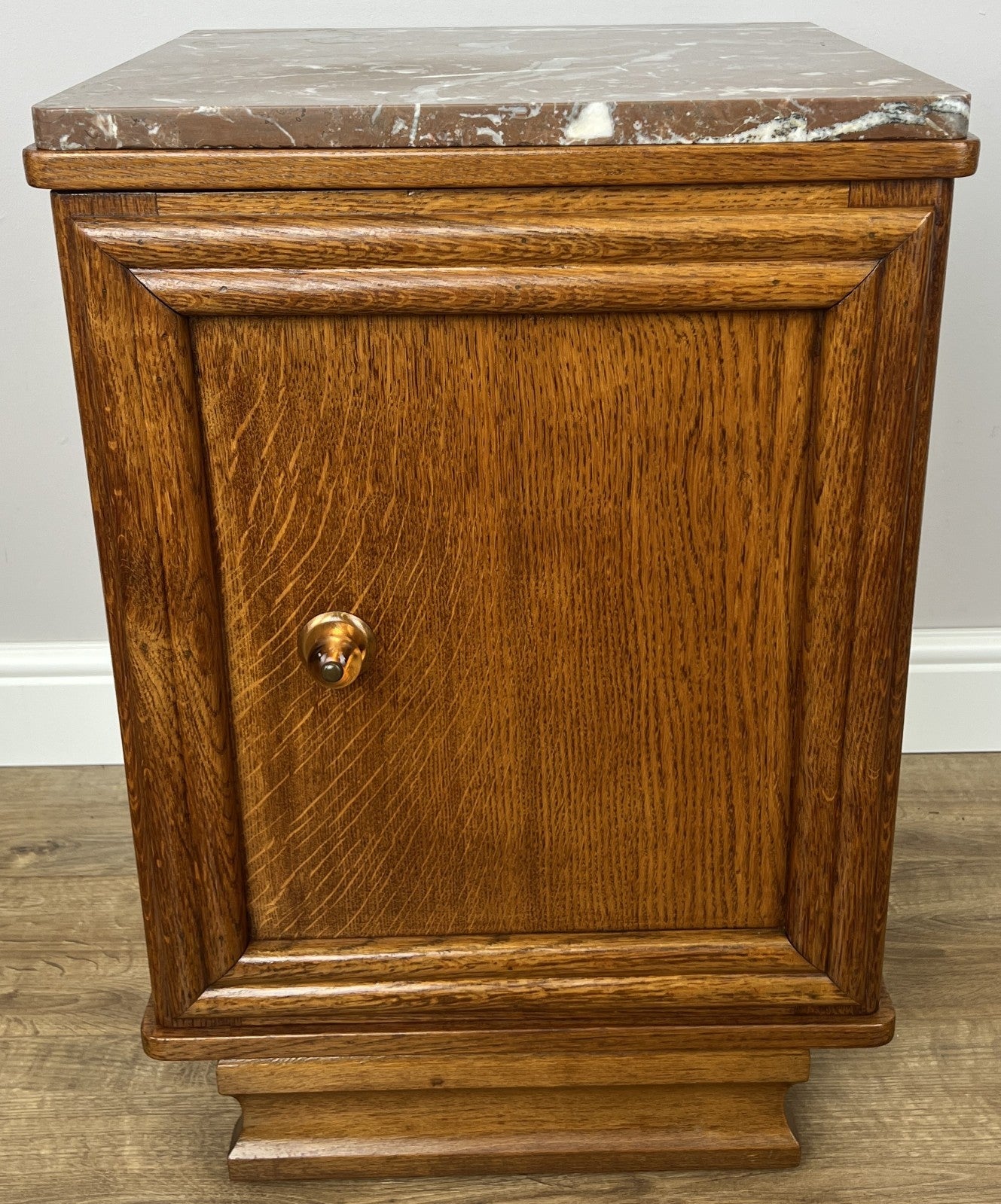 Pair of Bedside Tables Antique French Style Oak Marble Top Cabinets LOT 62183