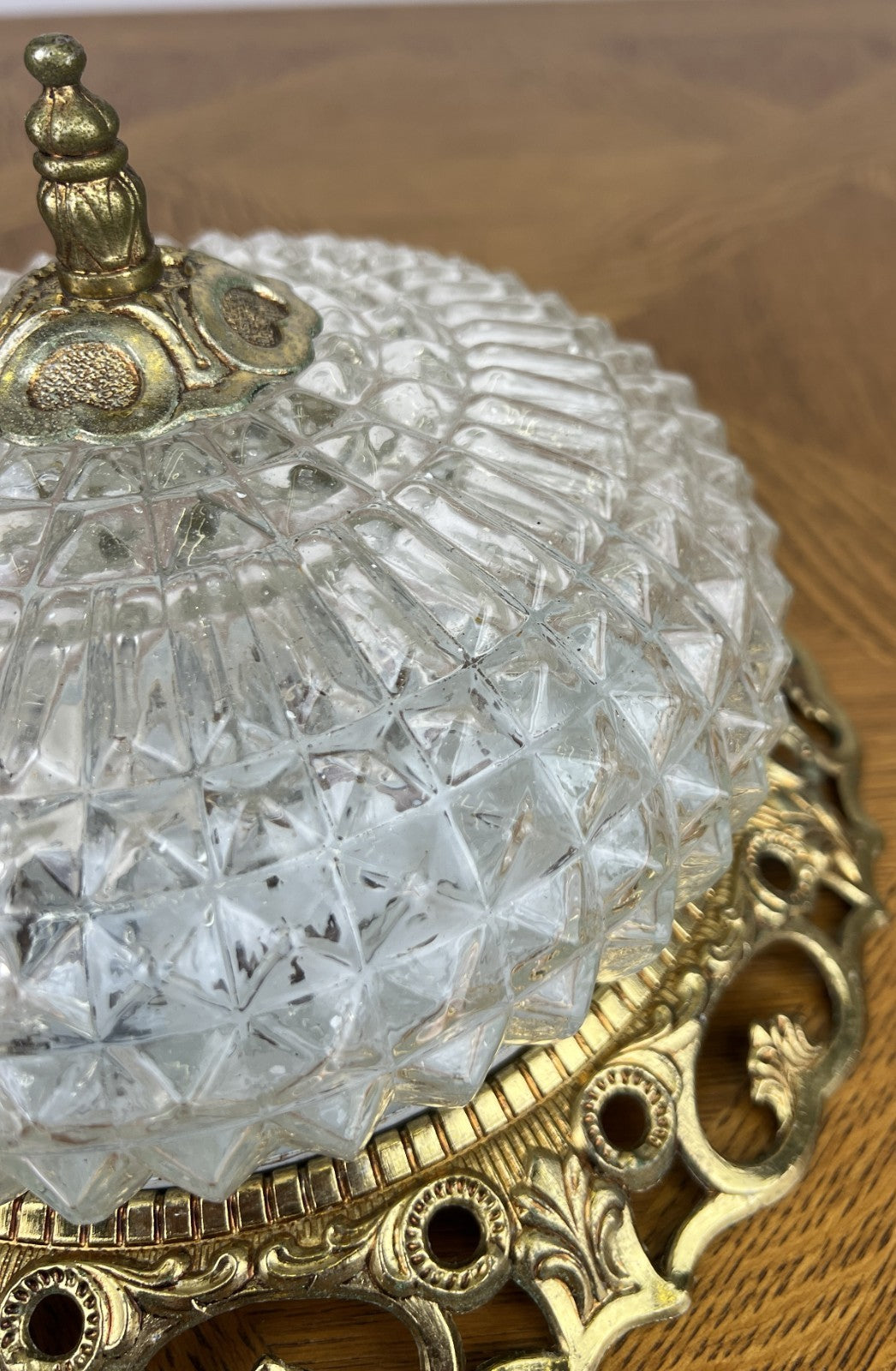 Ceiling Lamp Vintage French Pendant Cut Glass Flush Mount Light LOT 60715