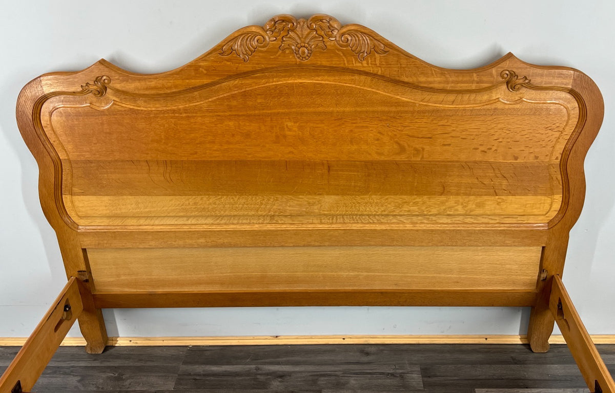 Bed Frame Vintage French Louis XVI Style Oak Double Carved Panel LOT 4108