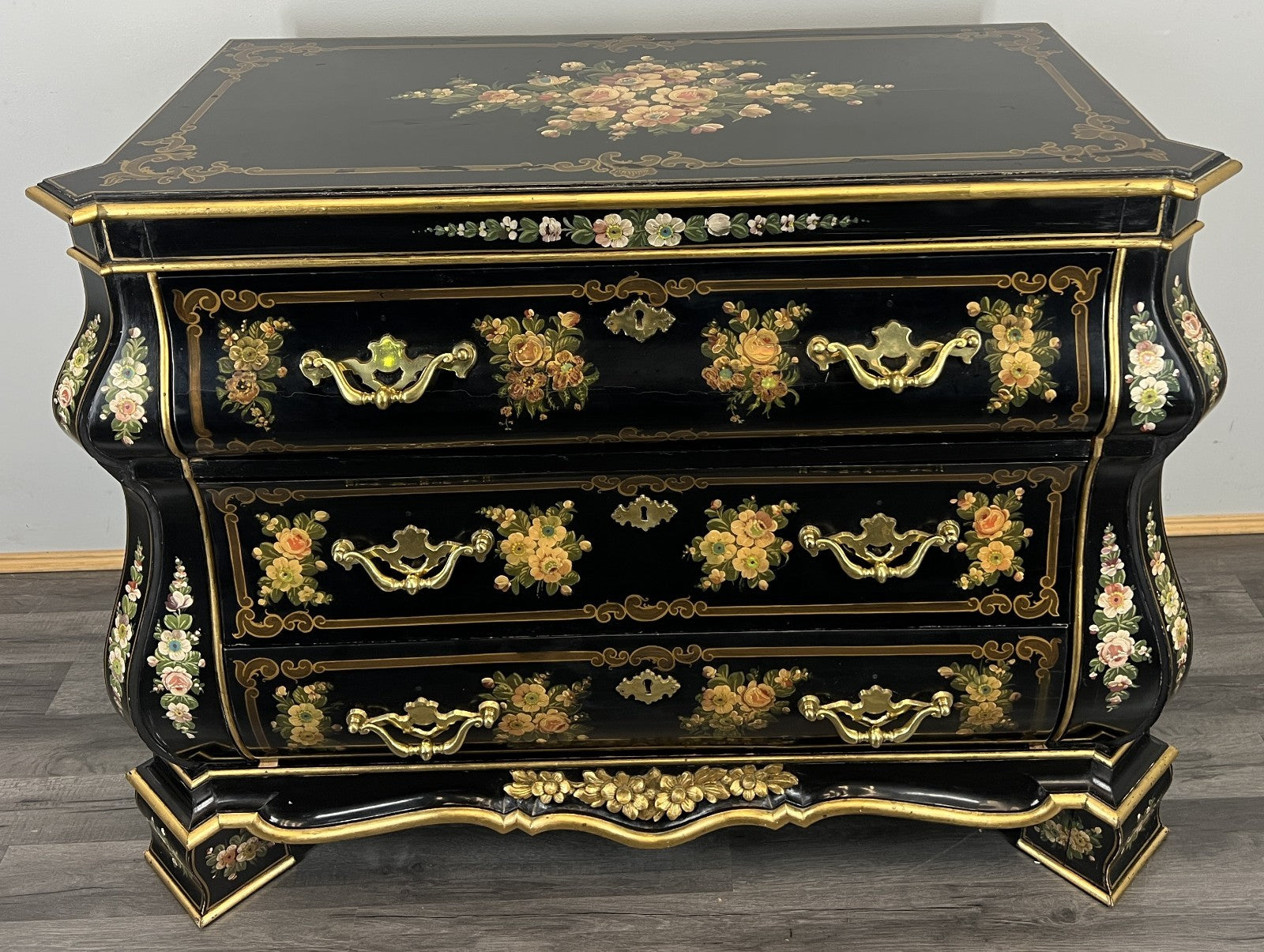 Cabinet Vintage French Style Painted Floral 3 Drawer Chest Sideboard LOT 43970