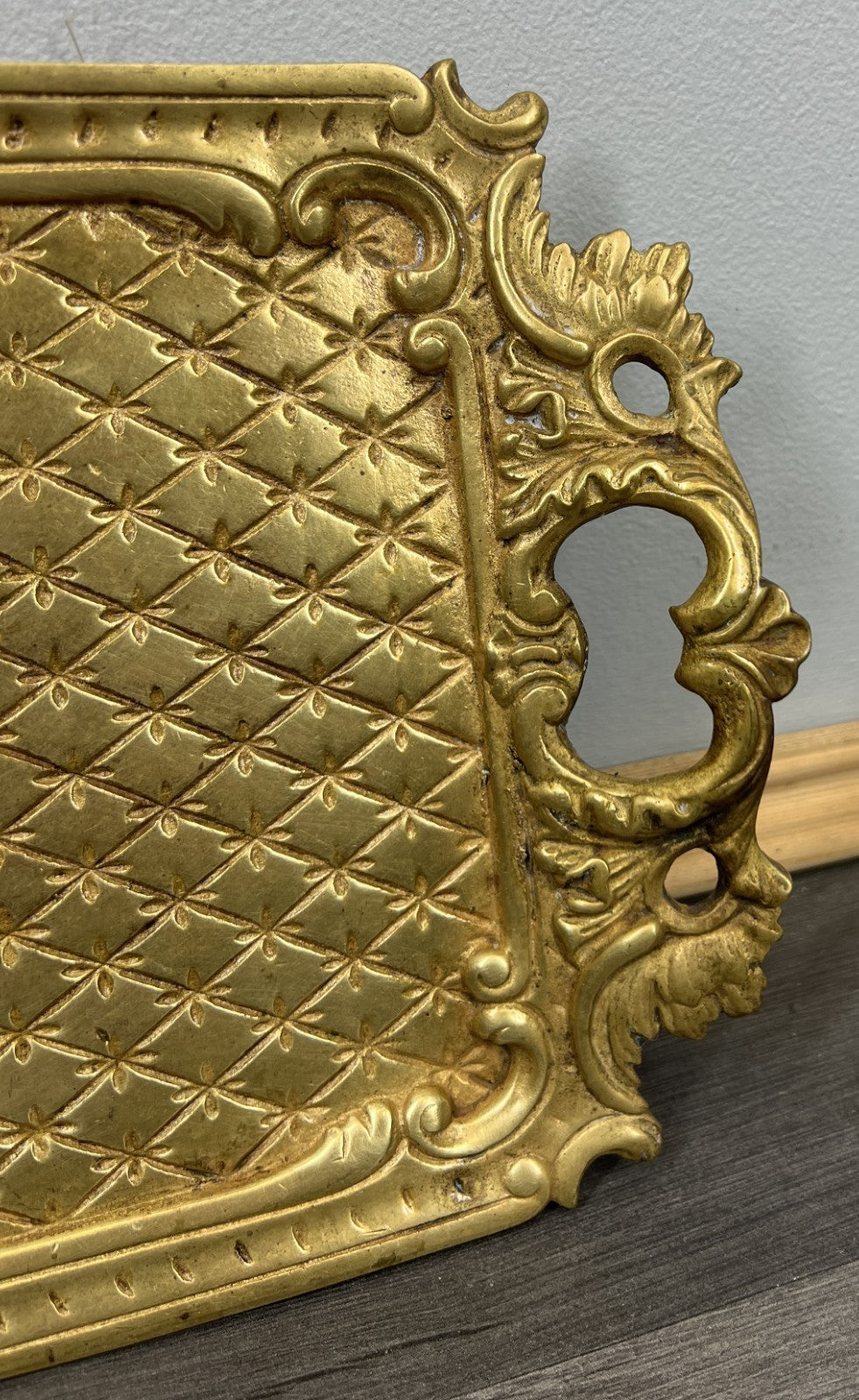 Tray Antique French Brass Ornate Serving Tray with Handles Decorative LOT 44595