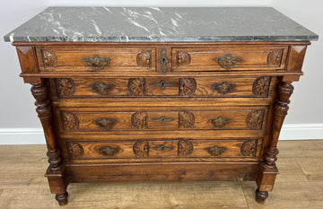 Chest of Drawers Antique French Style Marble Top Walnut Cabinet LOT 60770