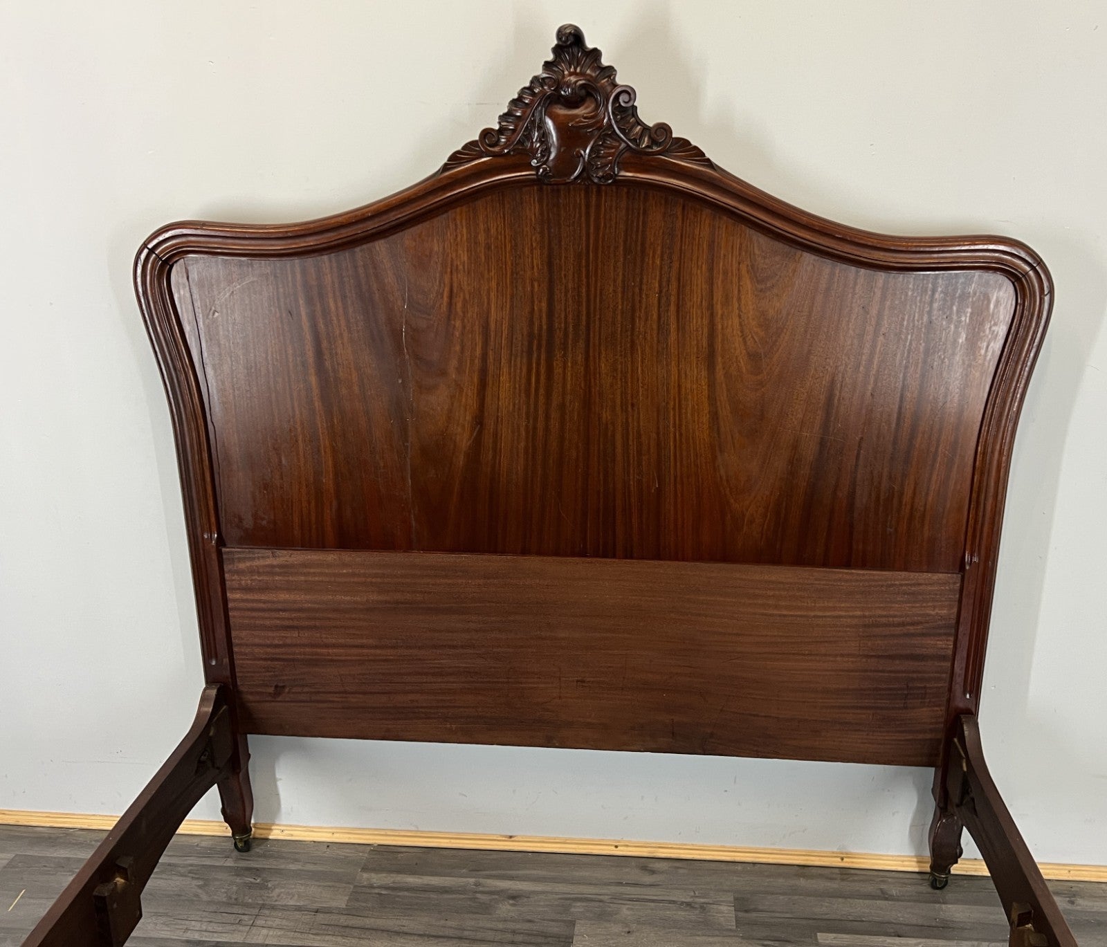 Bed Antique French Style Double Bed Frame Walnut Carved Headboard LOT 46165