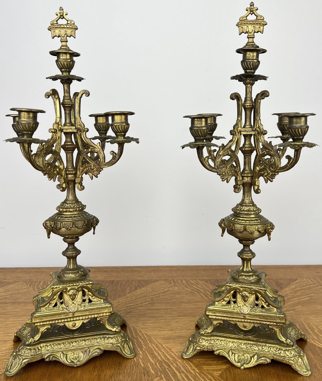 Pair of Candelabra Antique French Style Brass Five Arm Candle Holders LOT 60250