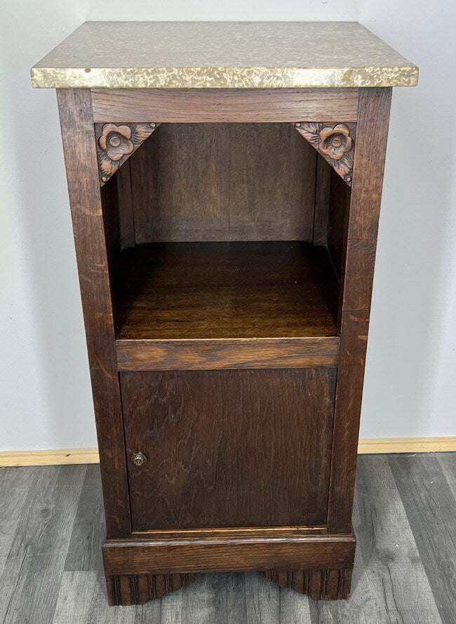 Bedside Table Antique French Style Marble Top Carved Cabinet Cupboard LOT 13420