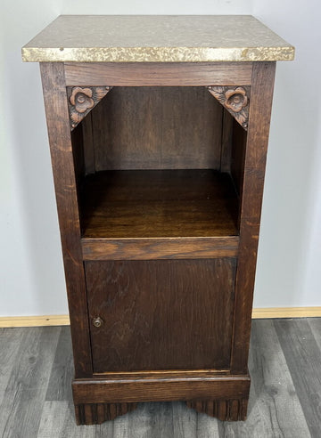 Bedside Table Antique French Style Marble Top Carved Cabinet Cupboard LOT 13420