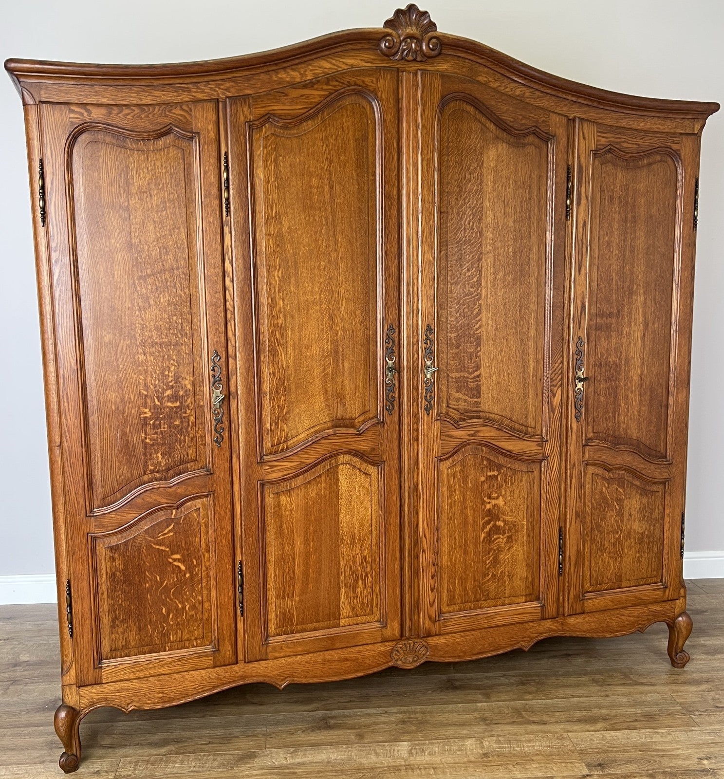 Wardrobe Vintage French Louis XVI Style Four Door Oak Carved Armoire LOT 60800