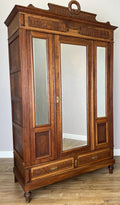 Wardrobe Antique French Two Door Oak Mirrored Carved Armoire Cabinet LOT 60822