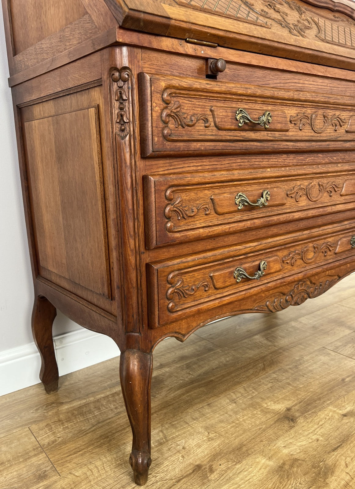 Secretaire Writing Desk Vintage French Louis Oak Rare Bureaux Cabinet LOT 61549