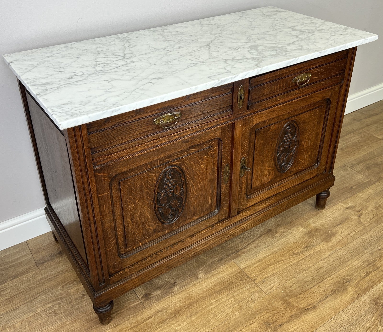 Cabinet Antique French Style Marble Top Oak Sideboard Carved Cupboard LOT 63126