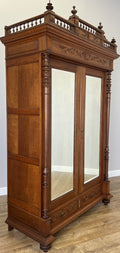 Wardrobe Antique French Oak Two Door Mirrored Carved Armoire Cabinet LOT 61532