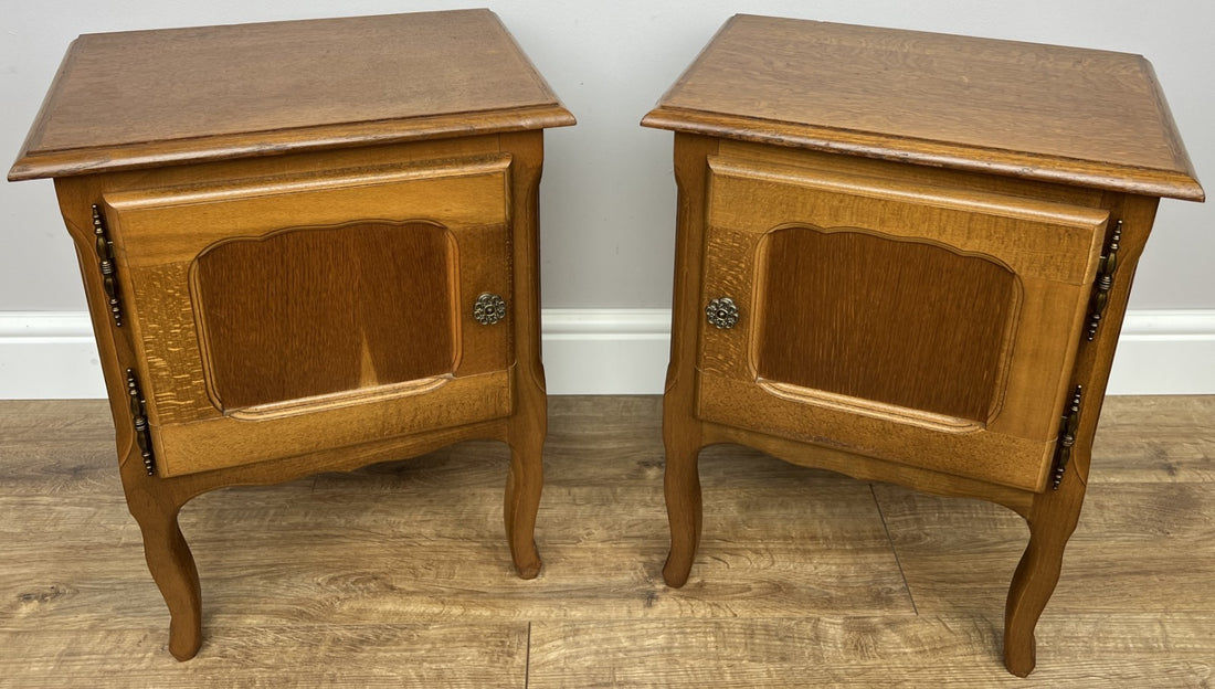 Pair of Bedside Tables Vintage French Louis Oak Nightstands Cabinets LOT 62260