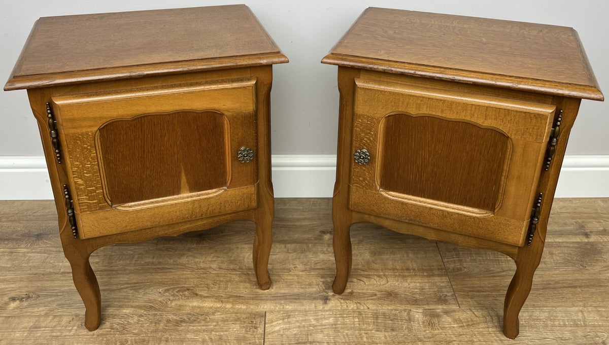 Pair of Bedside Tables Vintage French Louis Oak Nightstands Cabinets LOT 62260