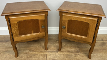 Pair of Bedside Tables Vintage French Louis Oak Nightstands Cabinets LOT 62260