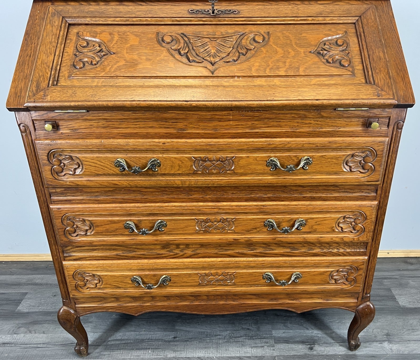 Secretaire Writing Desk Oak Rare Vintage French Louis Bureaux Cabinet LOT 45085