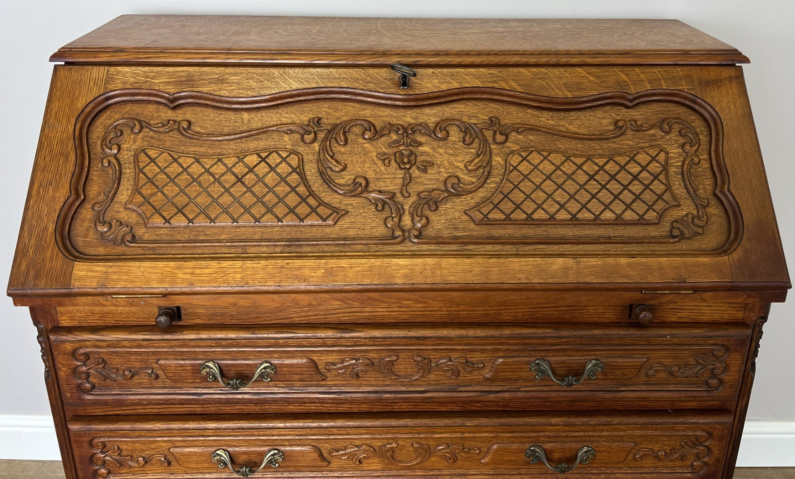 Secretaire Writing Desk Vintage French Louis Oak Rare Bureaux Cabinet LOT 61545