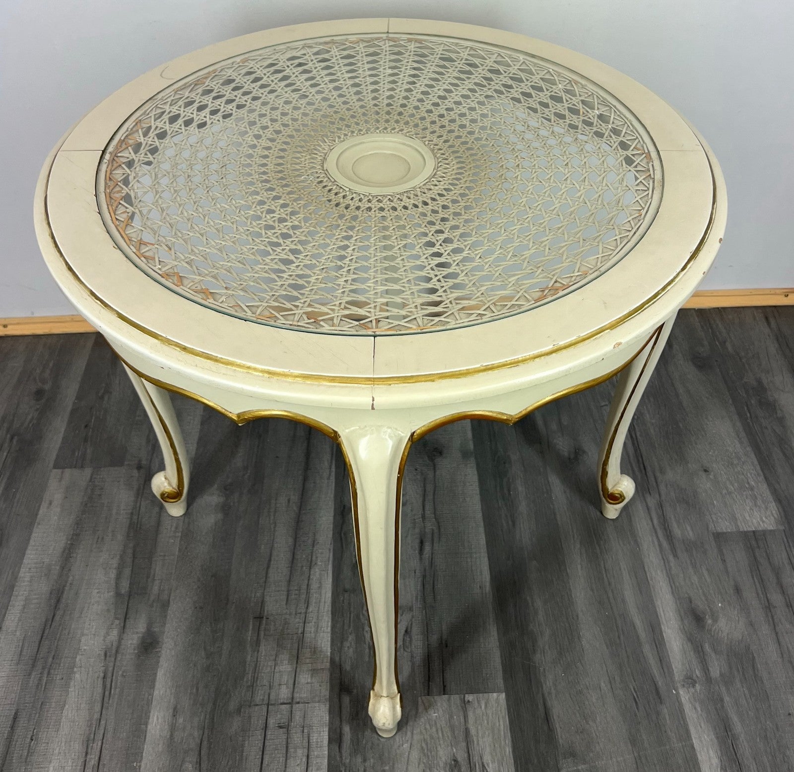 Coffee Table Vintage French Louis XIV Shabby Chic Round Glass Top LOT 32821