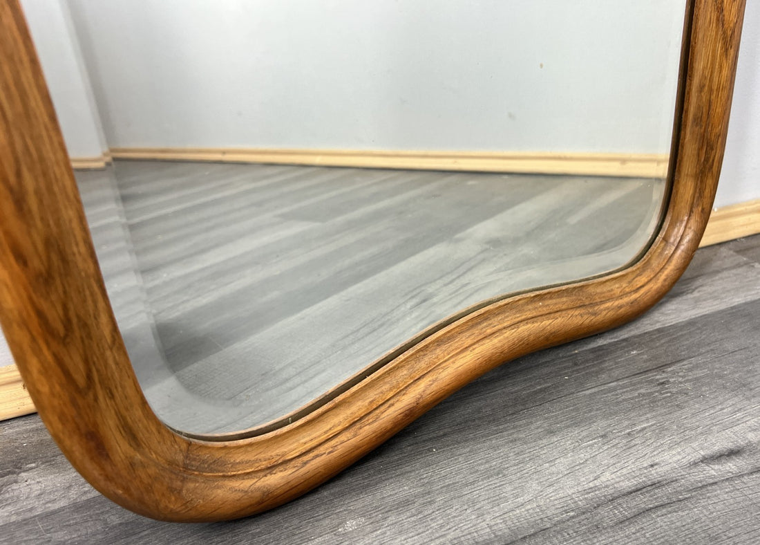 Vintage French Oak Wall Mirror with Ornate Shell Crest Wall Decor LOT 43840