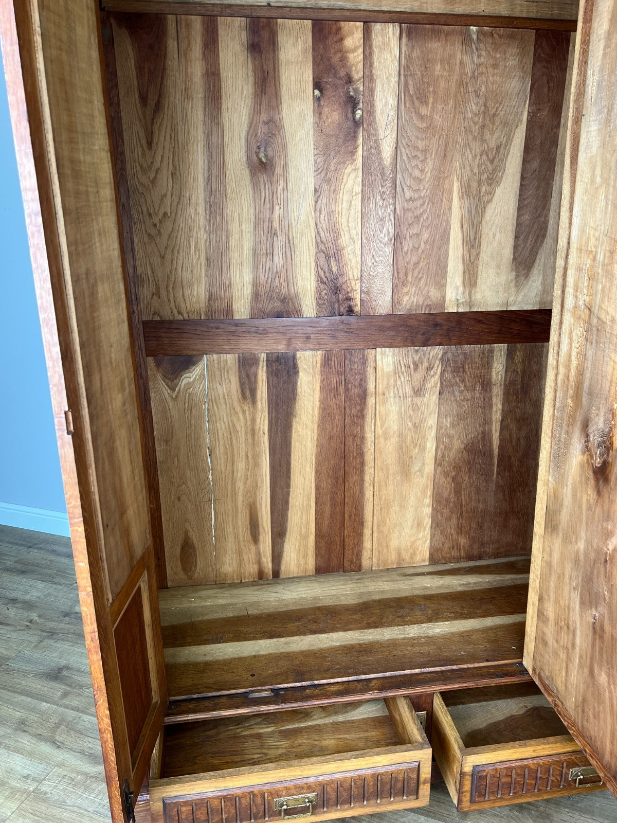 Wardrobe Antique French Two Door Oak Mirrored Carved Armoire Cabinet LOT 608216