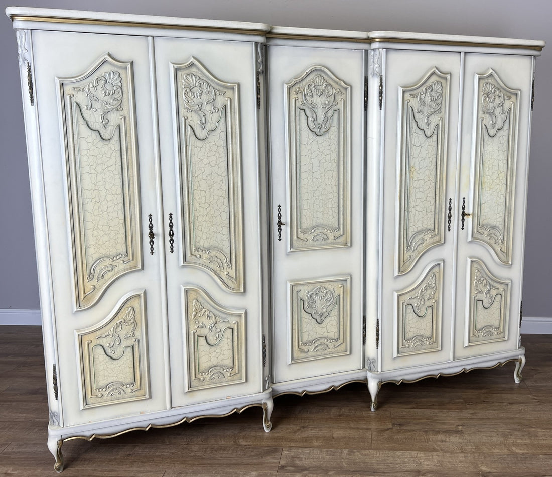 Wardrobe Vintage French Shabby Chic Five Door Carved Armoire Cabinet LOT 61210