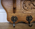 French Vintage Coat Rack Oak 5 Hooks Wall Shelf Carved Coat Hanger LOT 60055