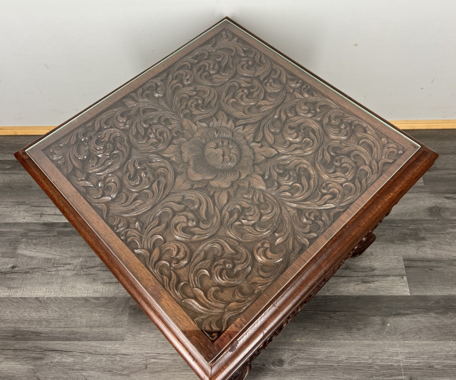 Coffee Table Plant Stand Vintage Chinese Mahogany Hand Ornate Carved  LOT 43287