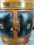 Drink Cabinet Vintage French Style Oak Brass Trim Barrel Carved Storage LOT 39007