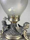 Lamp Antique Style Pewter Angel Table Lamp Pleated Glass Shade LOT 516915