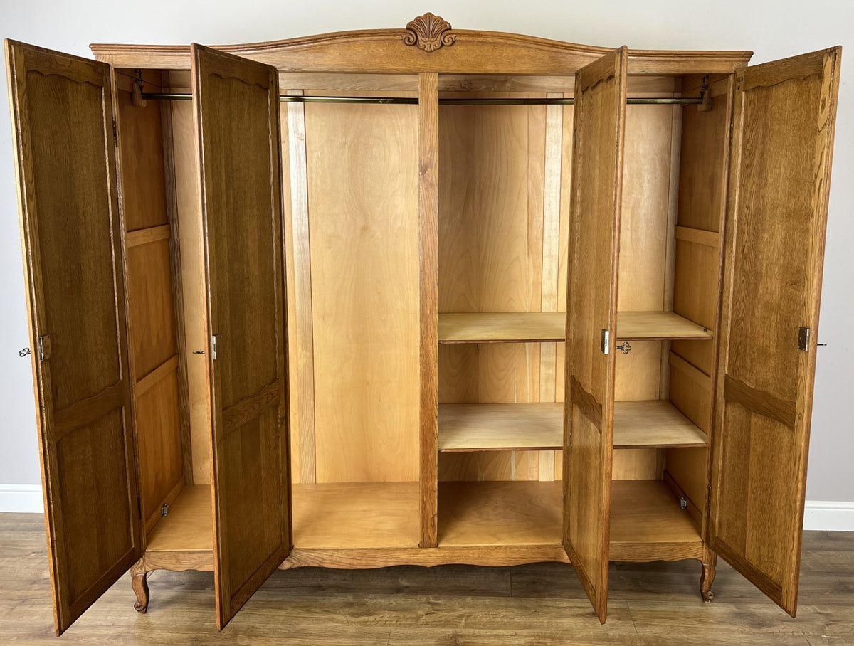 Wardrobe Vintage French Louis XVI Style Oak Four Door Carved Armoire LOT 6533