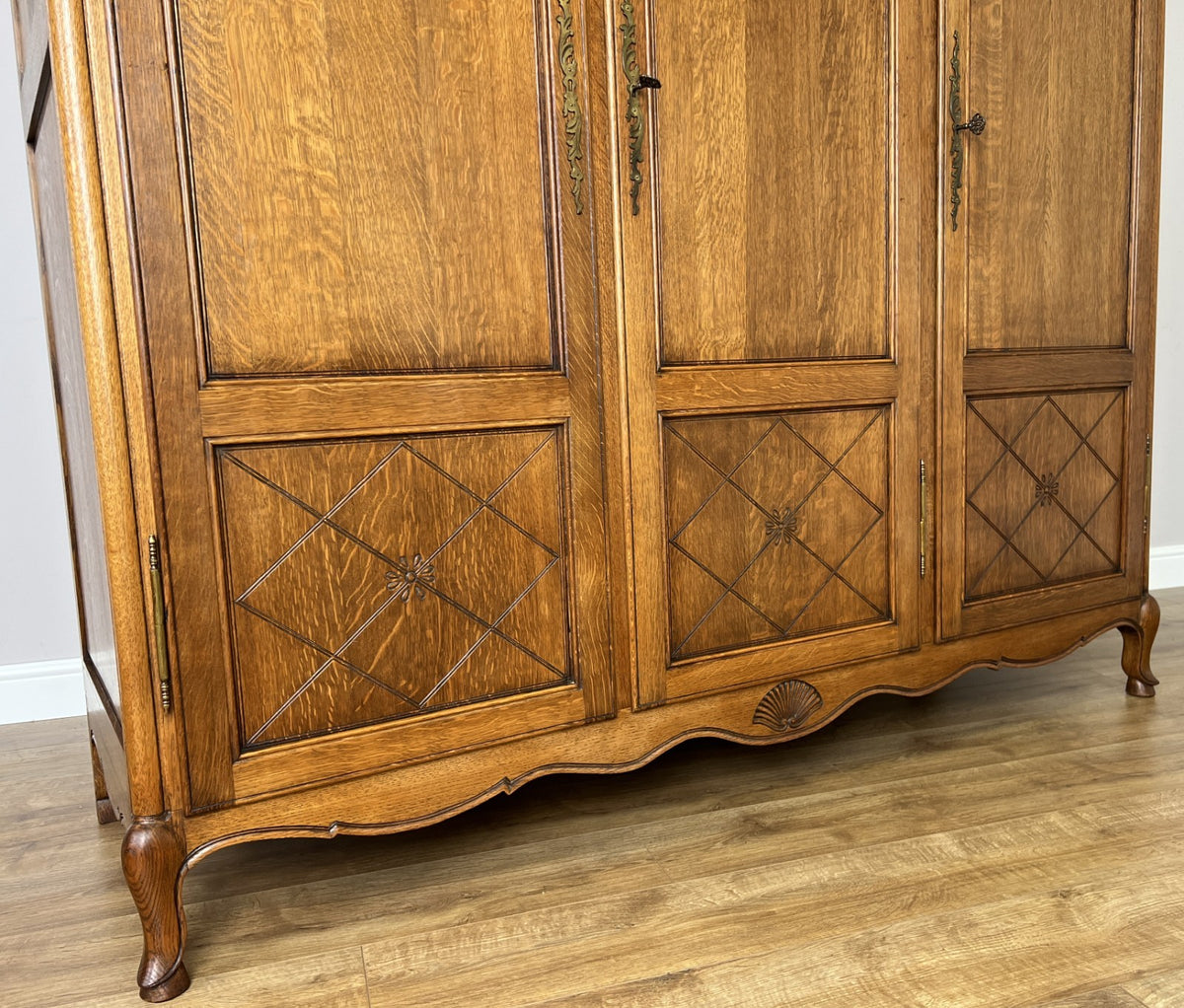 Wardrobe Vintage French Louis XVI Style Three Door Oak Carved Armoire LOT 64586