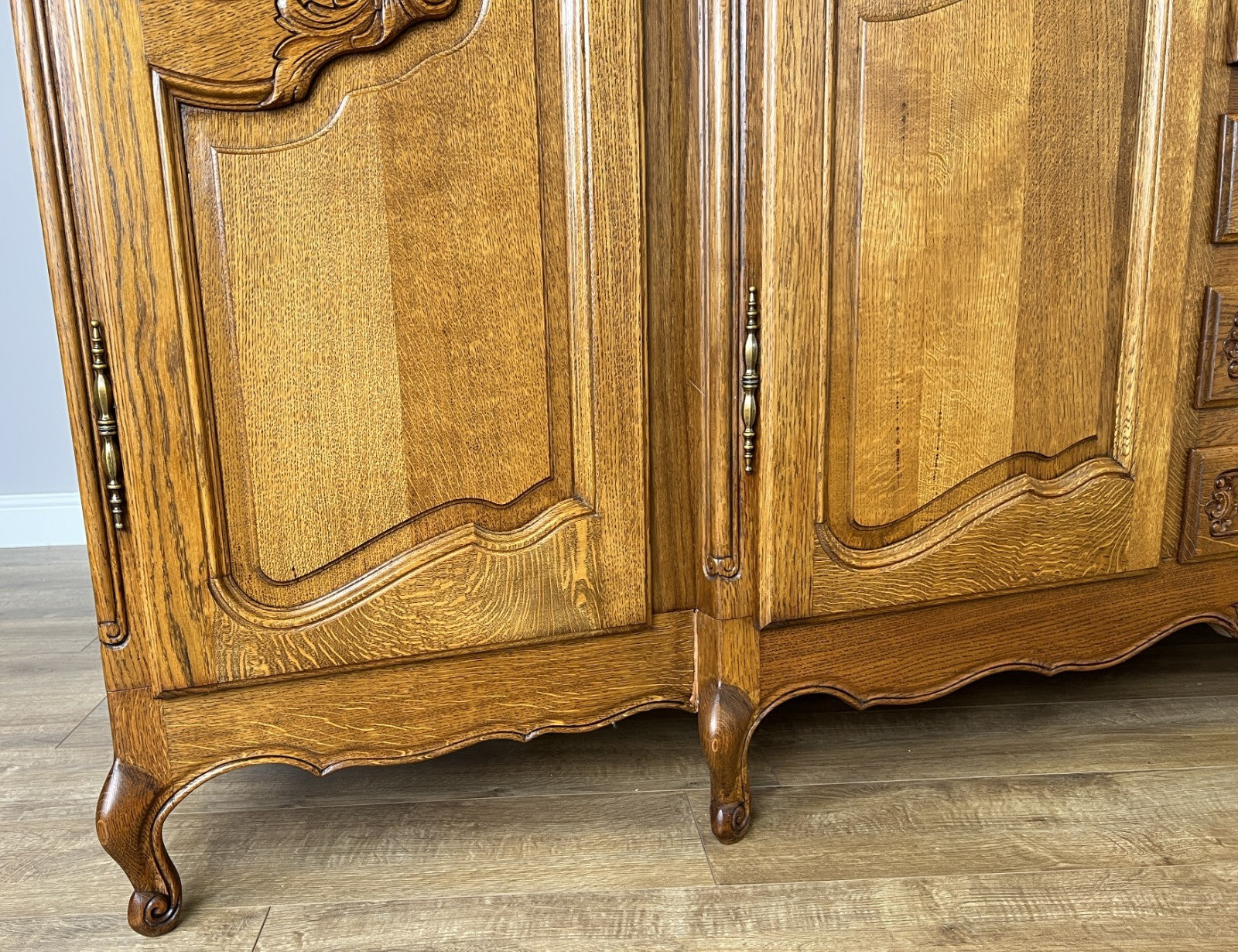 Wardrobe Vintage French Louis XVI Style Five Door Oak Carved Armoire LOT 612511
