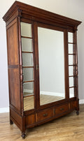 Wardrobe Antique French Style Oak Mirrored Two Drawers Carved Armoire LOT 6541