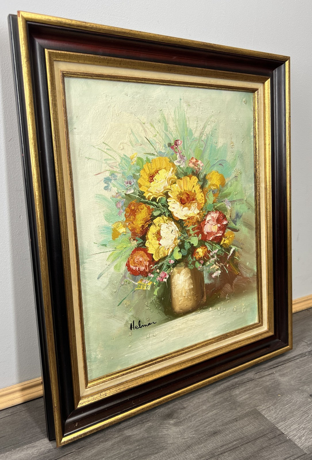 Vintage French Oil Painting Floral Still Life Framed Artwork Signed LOT 46321