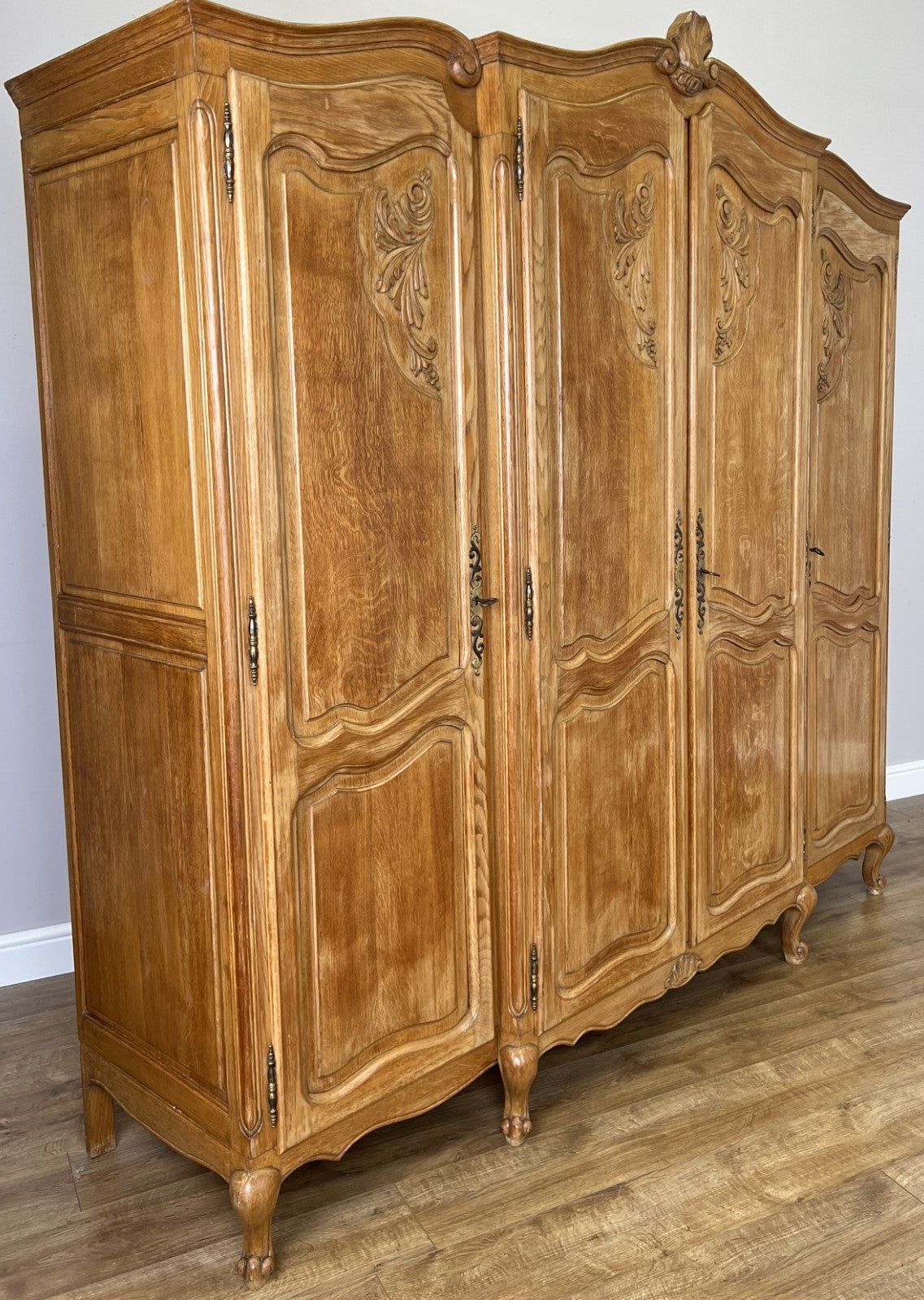 Wardrobe Vintage French Louis XVI Style Oak Four Door Carved Armoire LOT 63843