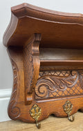 Coat Rack Vintage French Oak Wall Mounted 5 Hooks Carved Rack Hanger LOT 62946