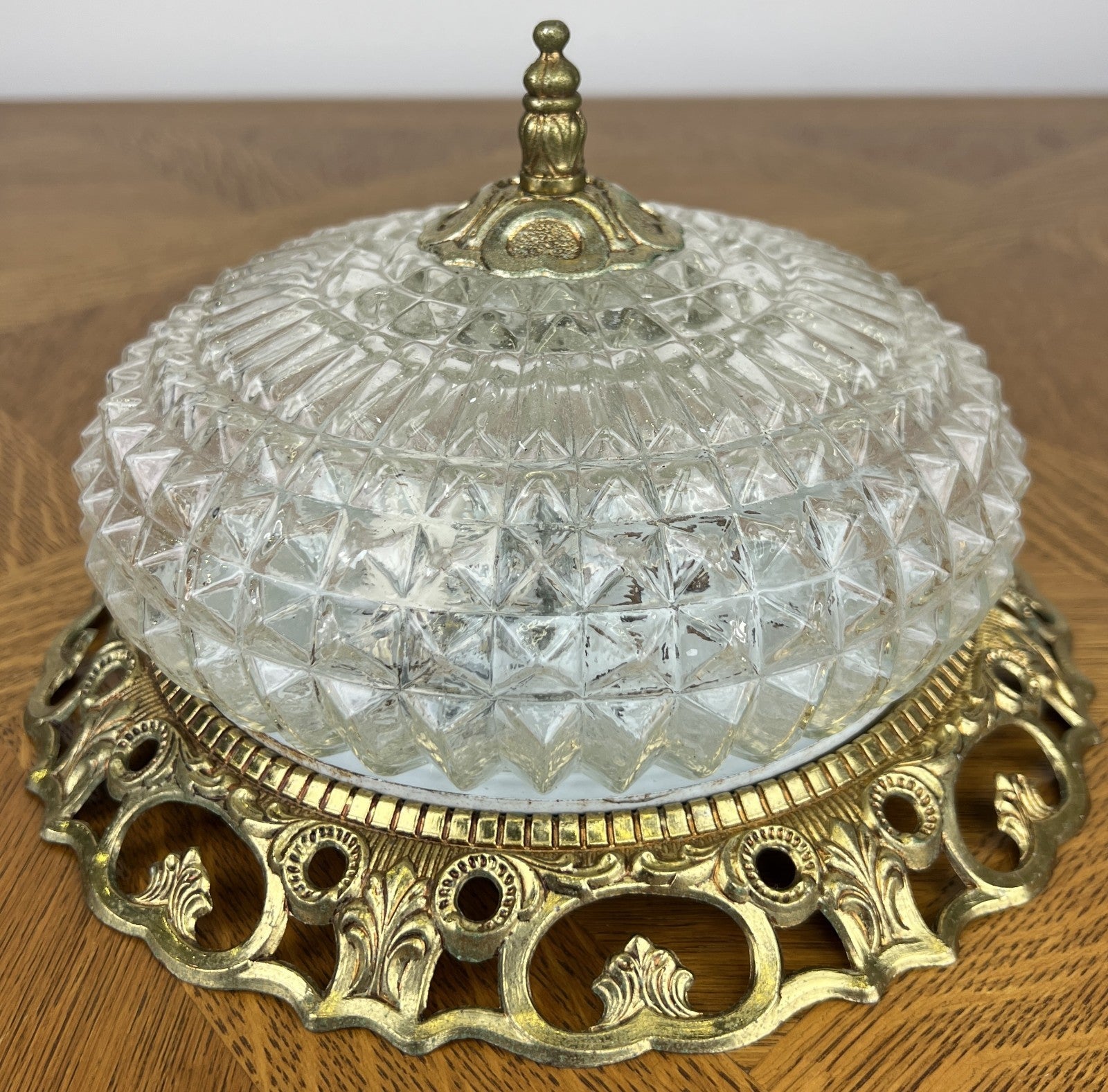 Ceiling Lamp Vintage French Pendant Cut Glass Flush Mount Light LOT 60710