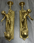 Wall Candle Holder Vintage French Style Sconce Pair Brass Cherub LOT 46652