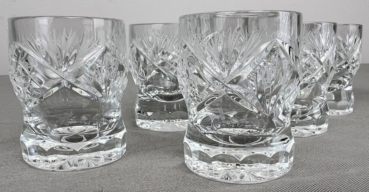 Carafe Set Vintage Style Crystal Cut 6 Shot Glasses and Tray LOT 6436